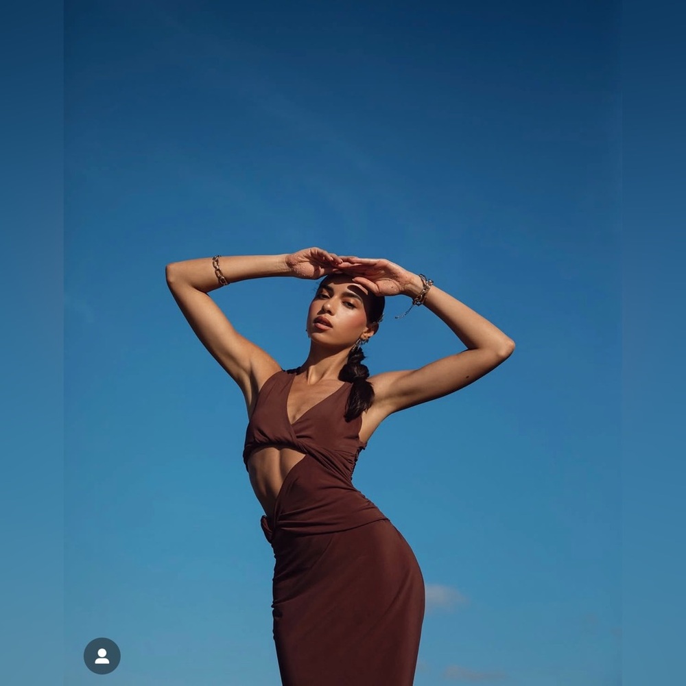 Zara dress fitted bodycon Brown Cutout Midi Party Wedding Coctail - Picture 6 of 16